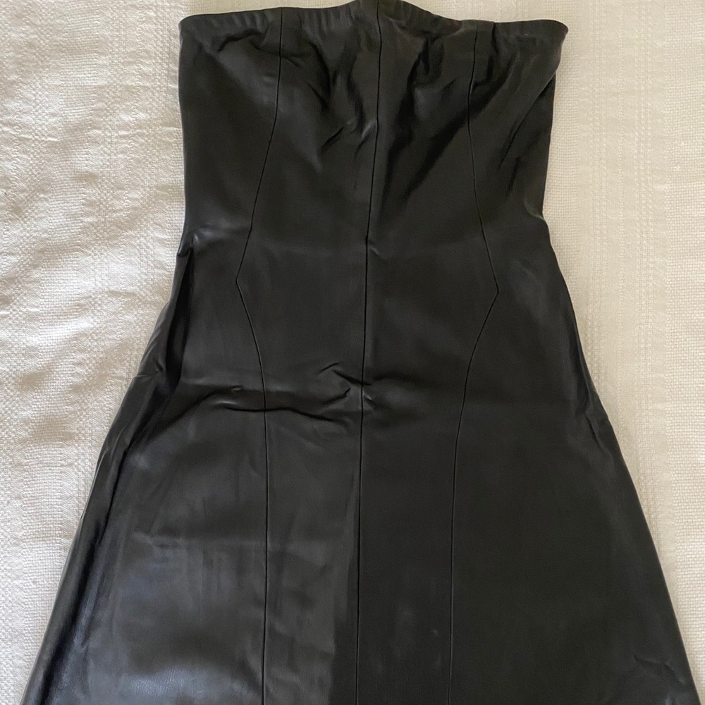 Black vegan leather strapless Zara dress size xs
